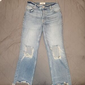 Free People We The Free Distressed Ripped Blue Jeans Light Wash Womens Size 26